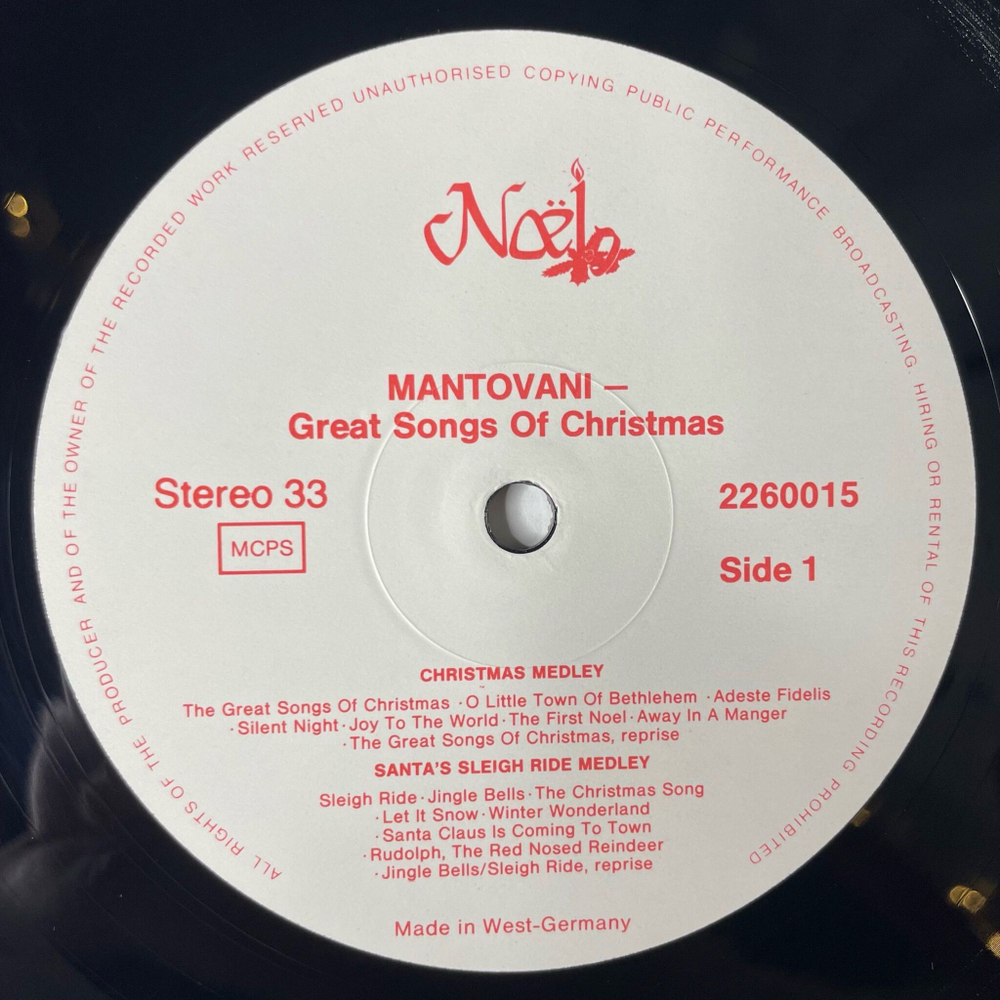 Винтажная виниловая пластинка LP Mantovani and His Orchestra Great Songs Of Christmas (Germany 1980)