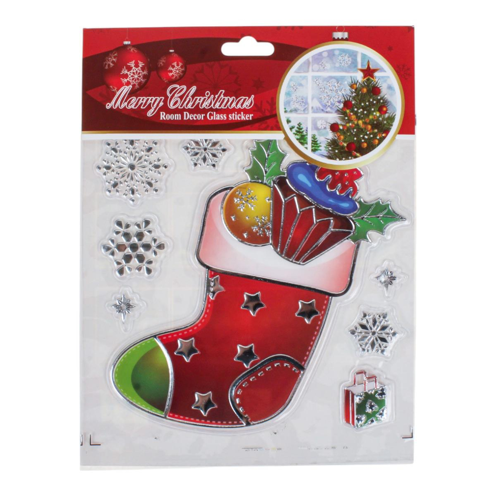 Наклейка новогодняя 18*23 см, 12 вид микс , пакет