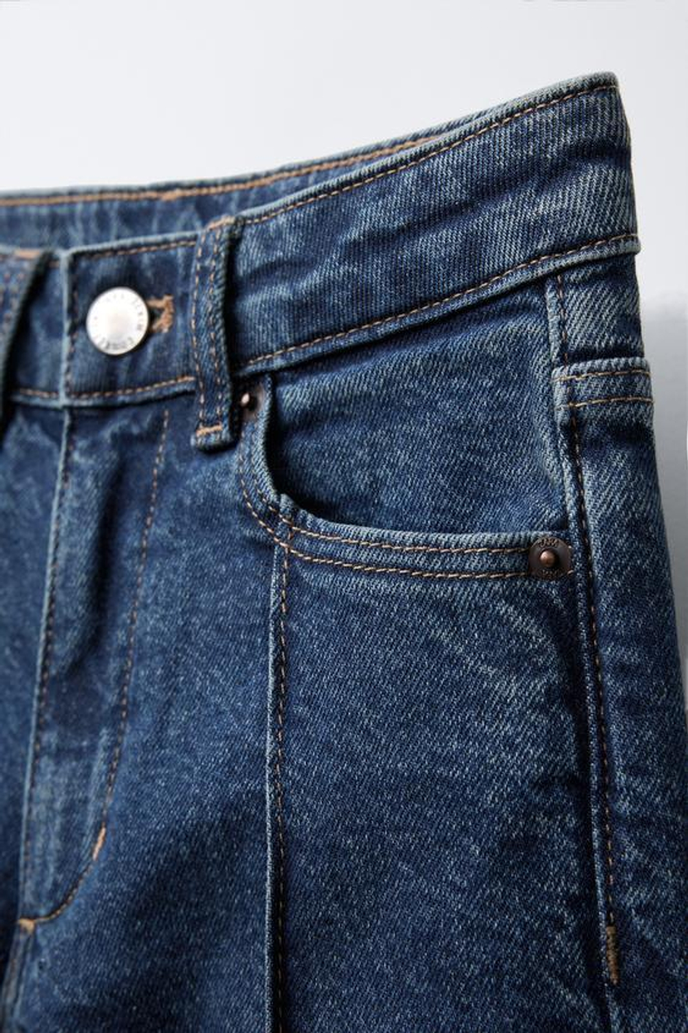 ZARA ДЖИНСЫ WIDE LEG С ДЕКОРАТИВНЫМИ ШВАМИ, СИНИЙ