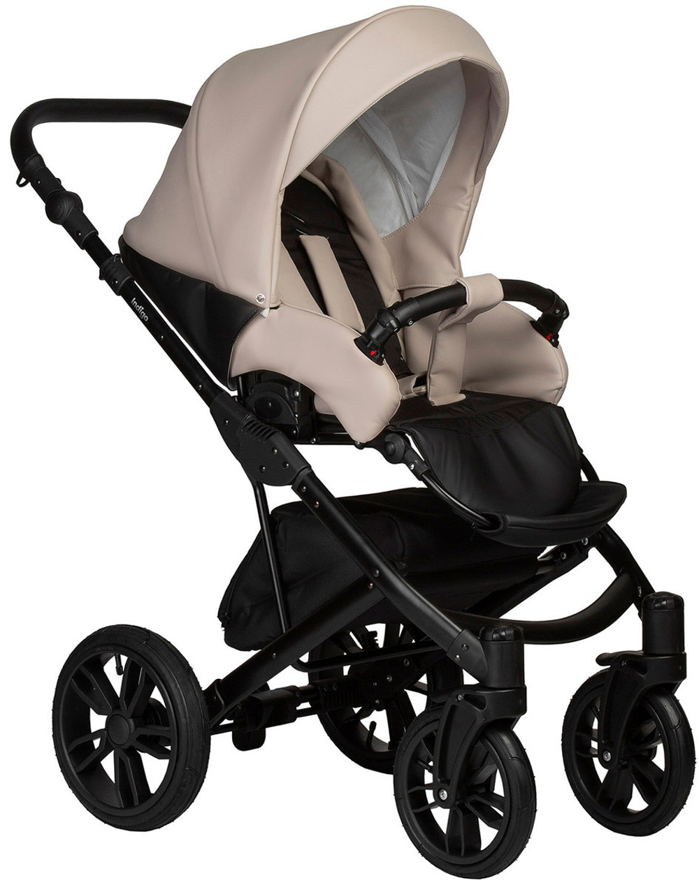 Детская коляска Indigo Mio Eco 3 в 1 с автокреслом Avionaut Cosmo Grey 04 черная кожа+св.бежевая кожа