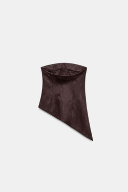 ZARA ТОП АСИММЕТРИЧНОГО КРОЯ ИЗ ИСКУССТВЕННОЙ ЗАМШИ, ШОКОЛАДНО-КОРИЧНЕВЫЙ