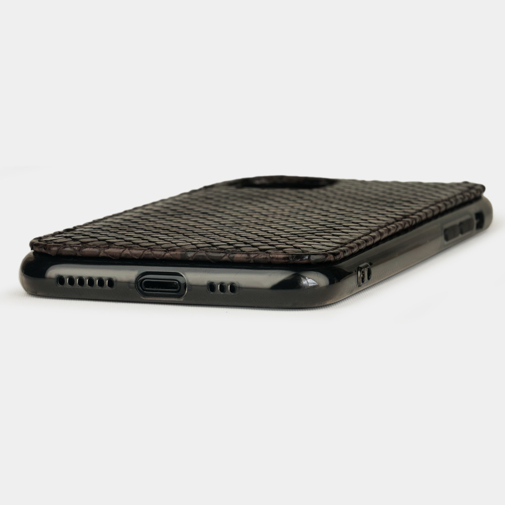 Чехол-накладка для iPhone 11 Pro Max из натуральной кожи питона, темно-коричневого цвета