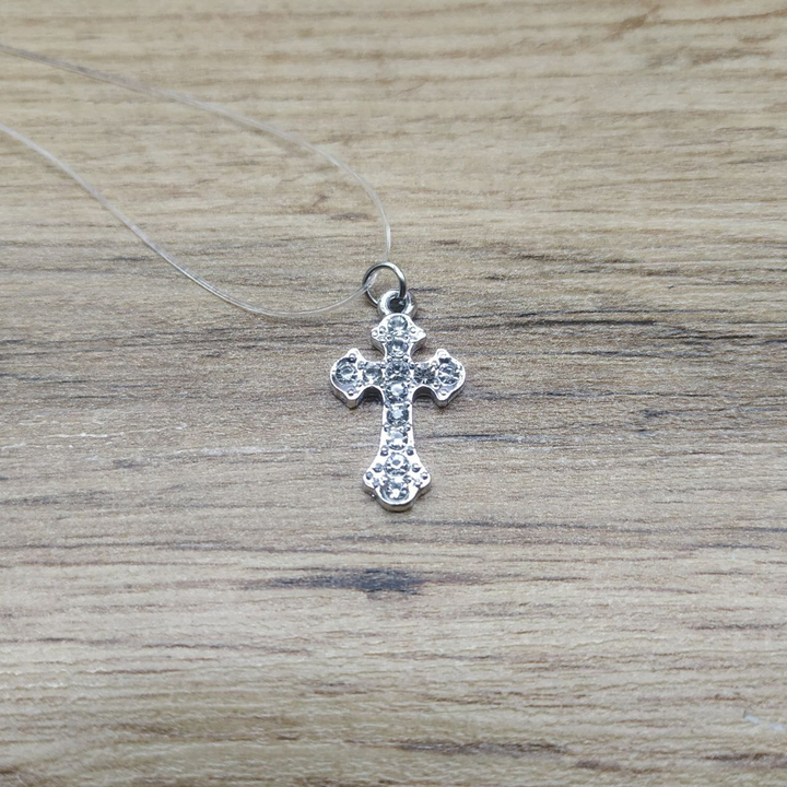 Кулон на леске Крест стразы резной цвет серебристый 23 х 13 мм