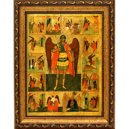Архангел Михаил с деяниями. Копия старинной иконы на холсте.