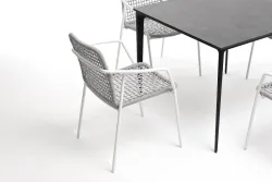 "Малага" обеденная группа на 4 персоны со стульями "Тунис", каркас белый, роуп светло-серый