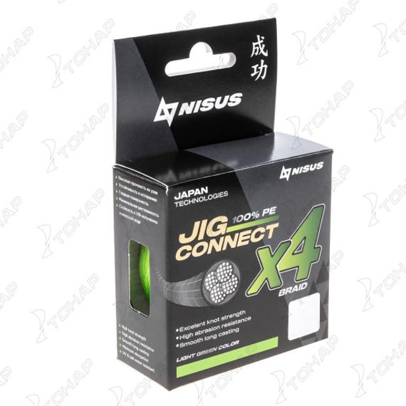Шнур JIG CONNECT X4 PE Light Green 150m #2.5, 0.25mm 14.8кг/32.4LB (T-N-JC-X4-0.25-150-LG) NISUS