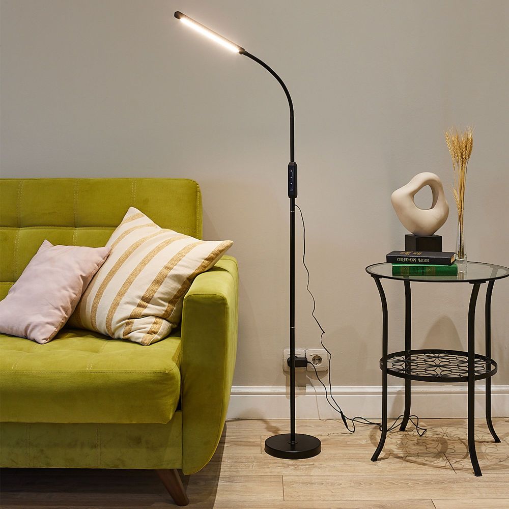 ULM-T619 10W-3000-6500K-DIM BLACK Торшер напольный светодиодный. 10W. с регулировкой наклона. Сенсорный выключатель. Диммер. Черный. ТМ Uniel