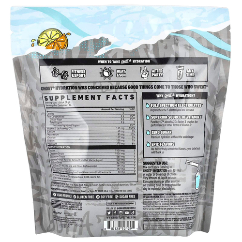 Ghost, Hydration, лимонный сок, 24 стика по 9 г (0,32 унции)