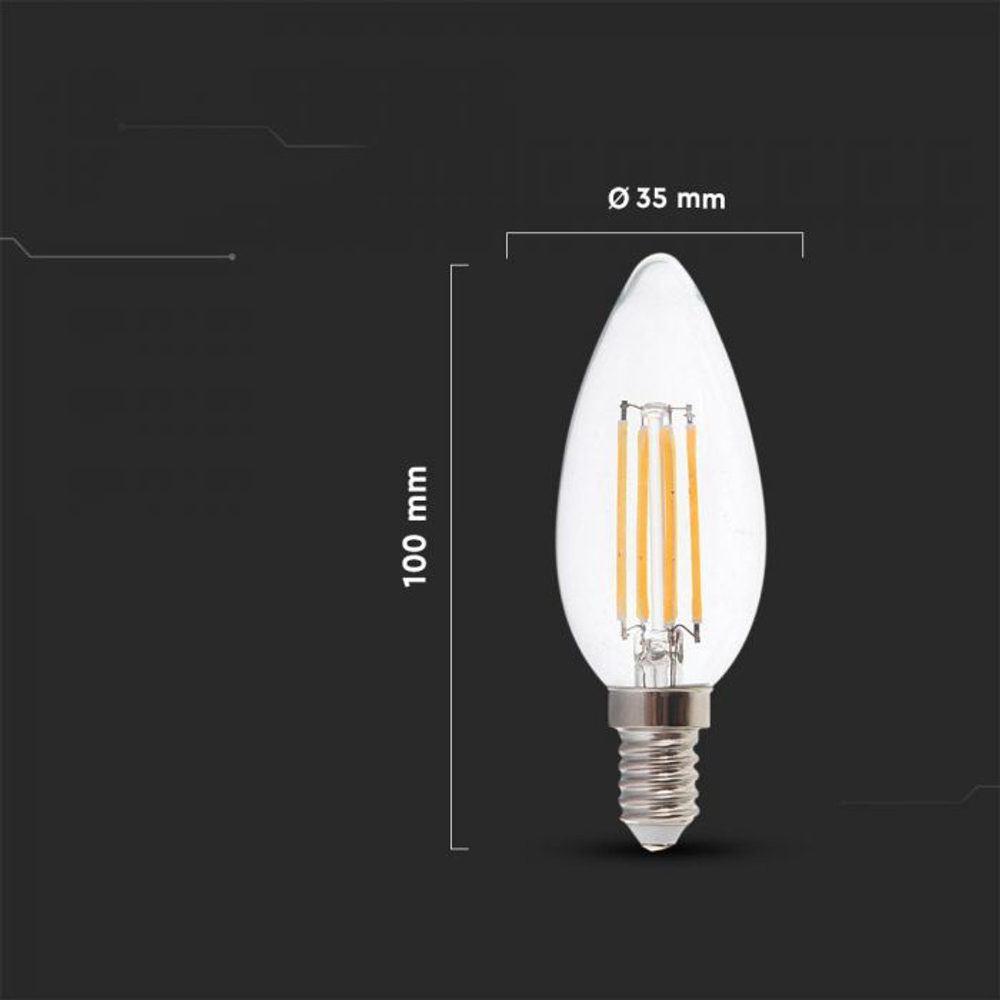 Лампа светодиодная, филамент V-TAC, E14, 4 Вт, 2700К, SKU 4301