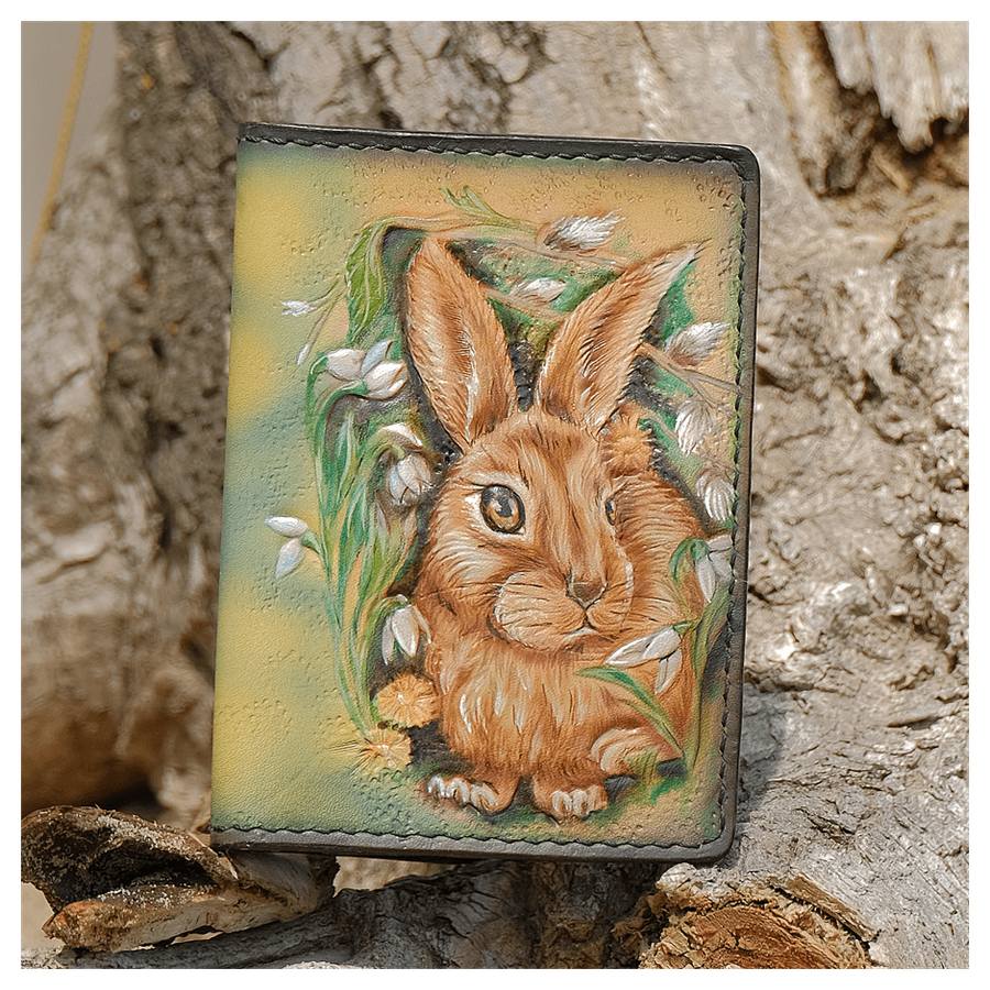 Кожаная обложка на паспорт «Зайчик»