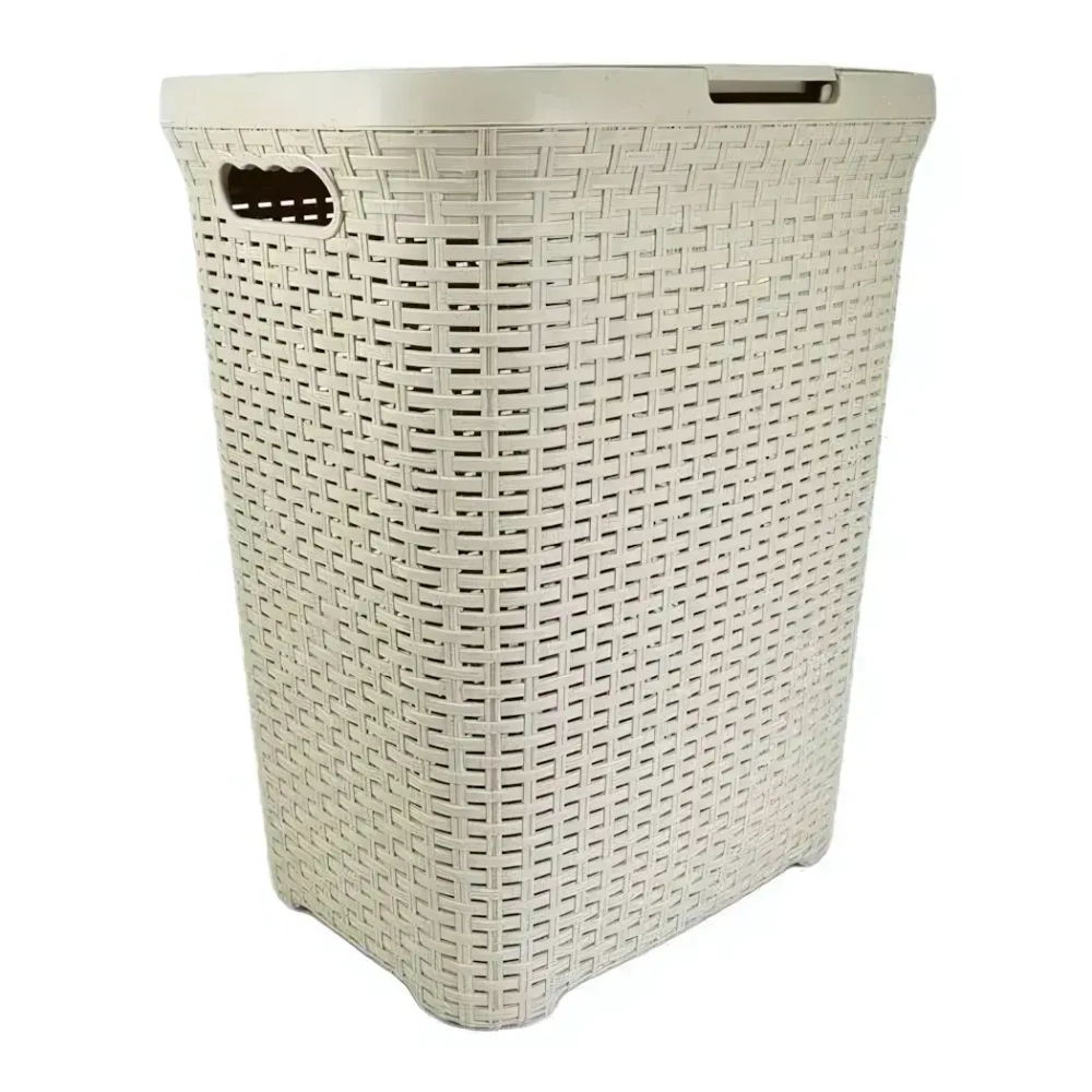 Корзина для белья 60л. с крышкой Ротанг (латте)