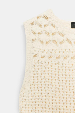 ZARA ТОП ИЗ ТРИКОТАЖА POINTELLE, ЭКРЮ
