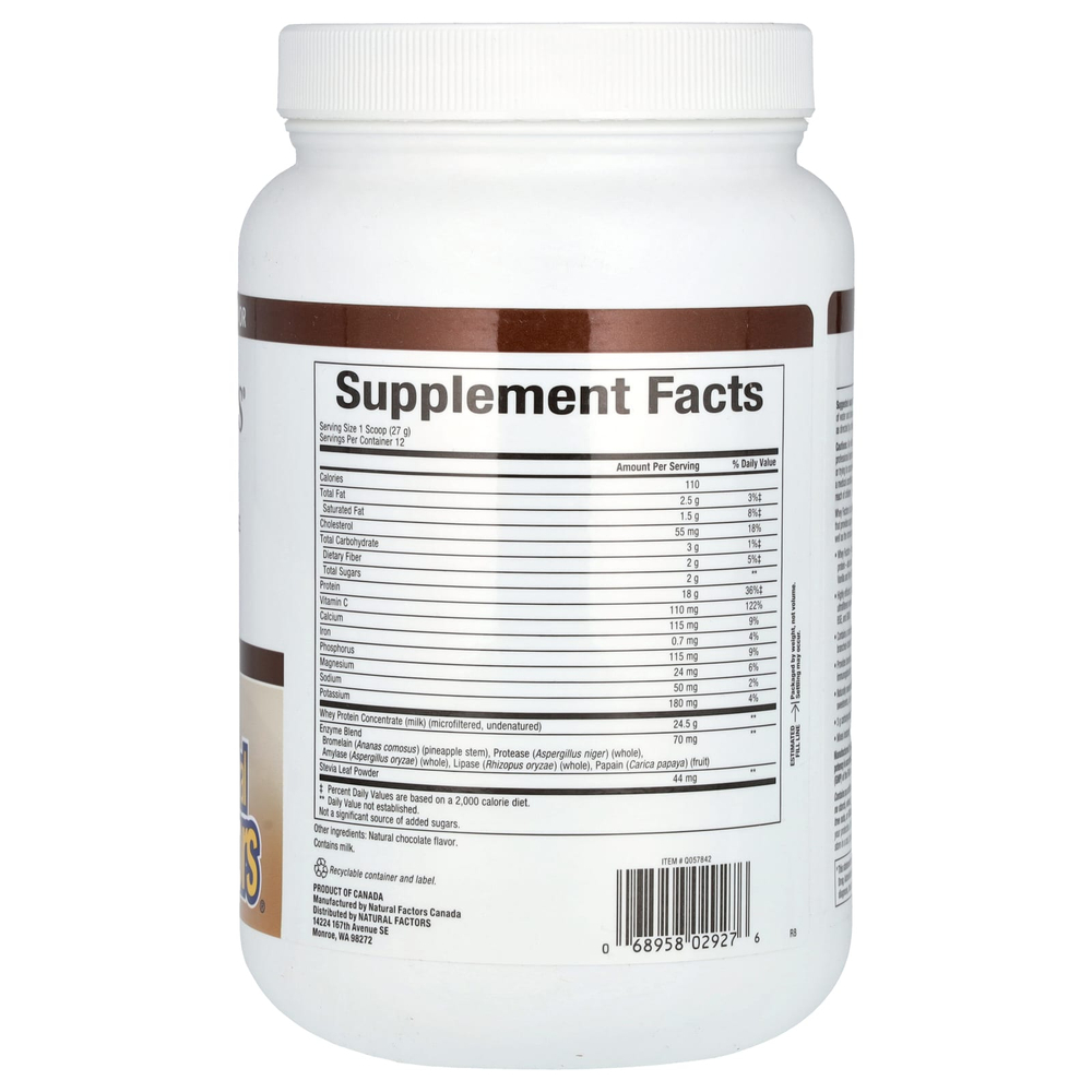 Natural Factors, Whey Factors®, сывороточный протеин травяного откорма, натуральный двойной шоколад, 340 г (12 унций)