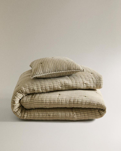 ZARA HOME ДЕТСКОЕ ОДЕЯЛО В ПОЛОСКУ, ЗЕЛЕНЫЙ