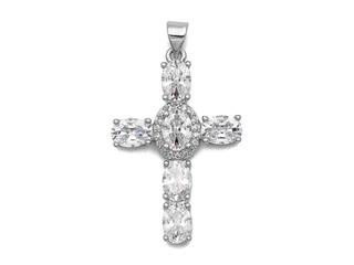 Подвеска Крест с прозрачными кристаллами, 34мм