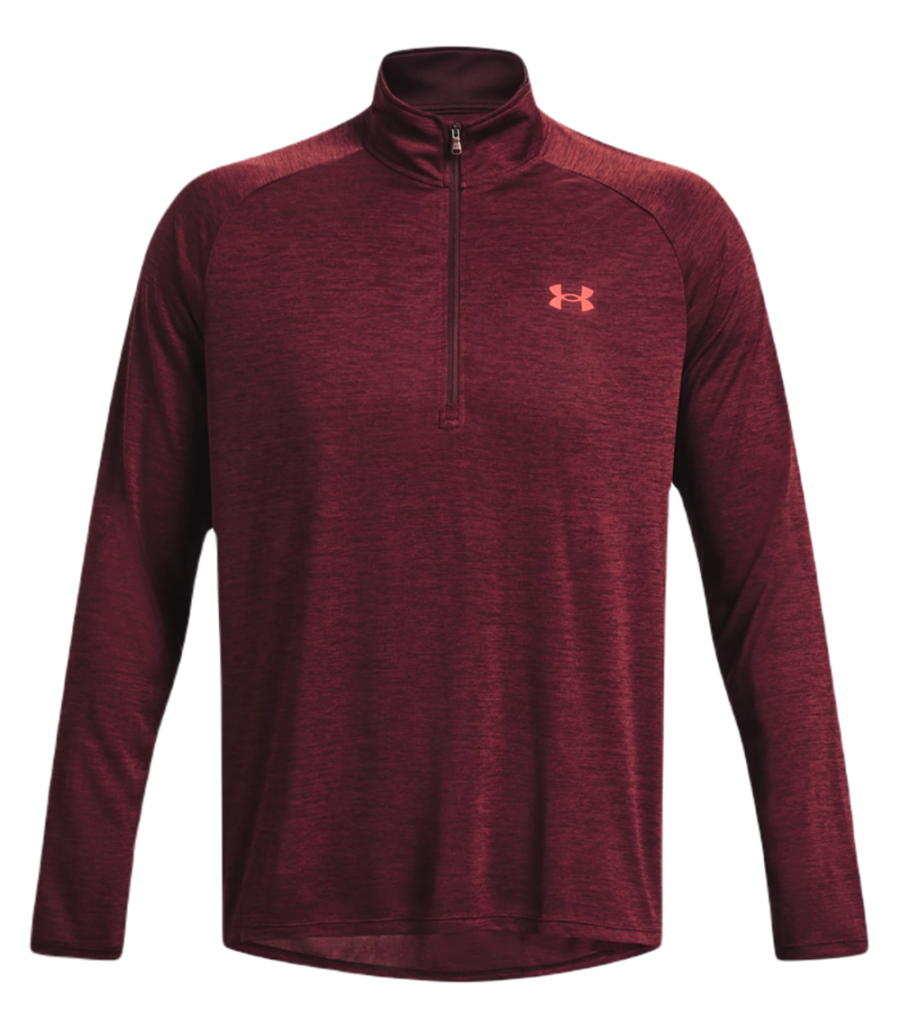 Мужская теннисная футболка теннисная Under Armour UA Tech 2.0 1/2 Zip M - dark maroon/cordova red