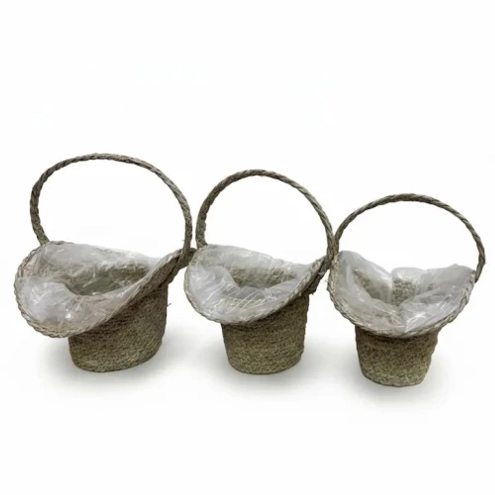 Корзина 31х28х11/18см Набор 3шт Рогоз с ручкой (Натуральный)