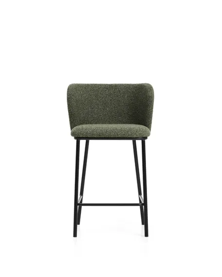 Полубарный стул Ciselia из темно-зеленого шенилла с ножками из черной стали