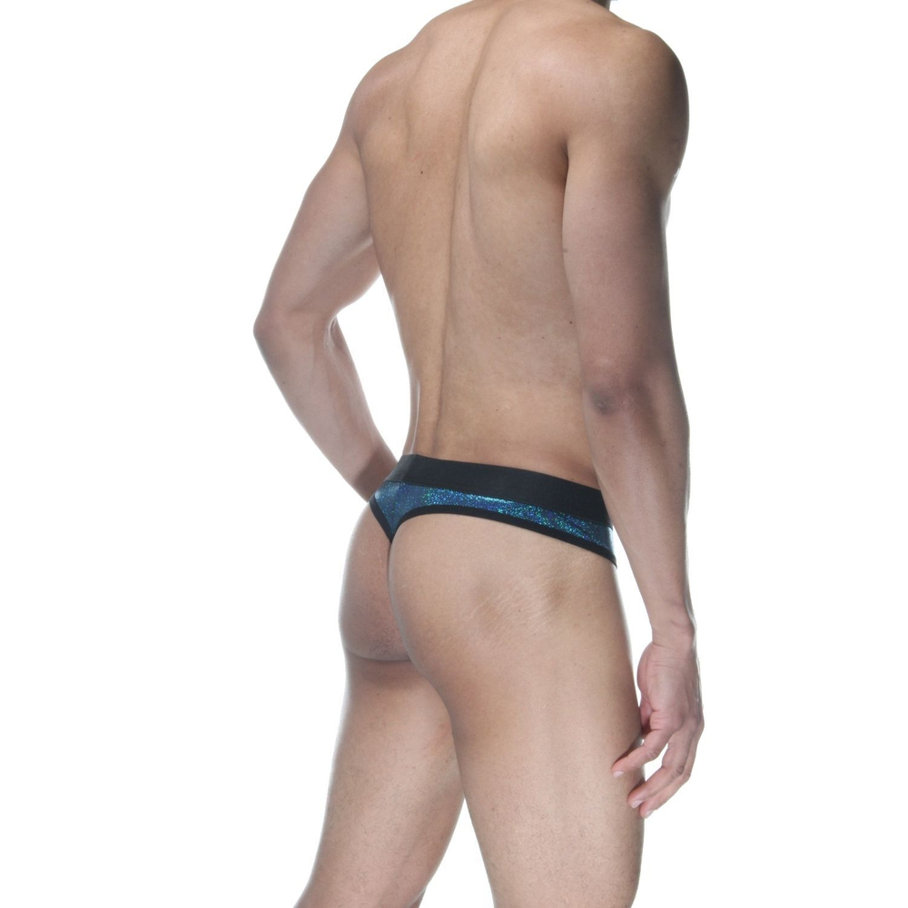 Синие блестящие мужские трусы-стринги (Размер: XL) (Цвет: синий)