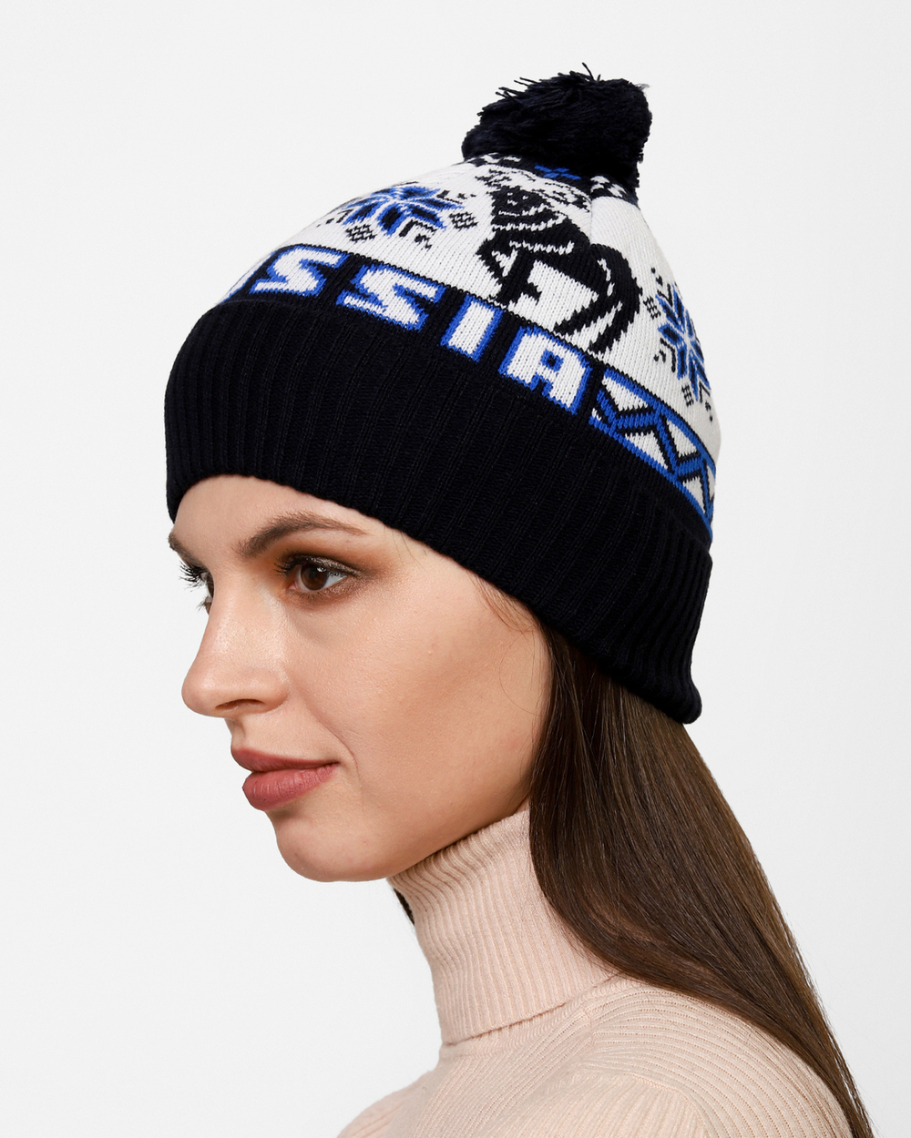 Женская шапка PRIVAL с отворотом RUSSIA-3 синий, темно-синий