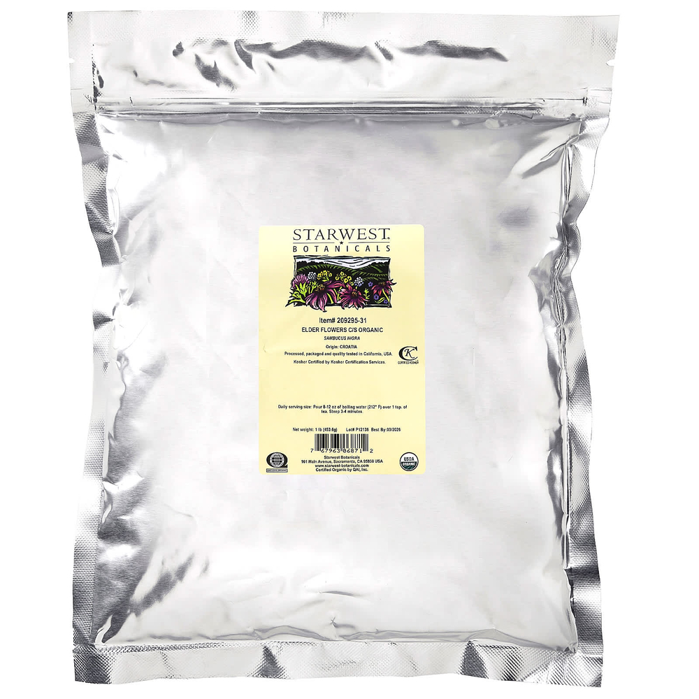 Starwest Botanicals, органические цветки бузины, нарезанные и просеянные, 453,6 г (1 фунт)