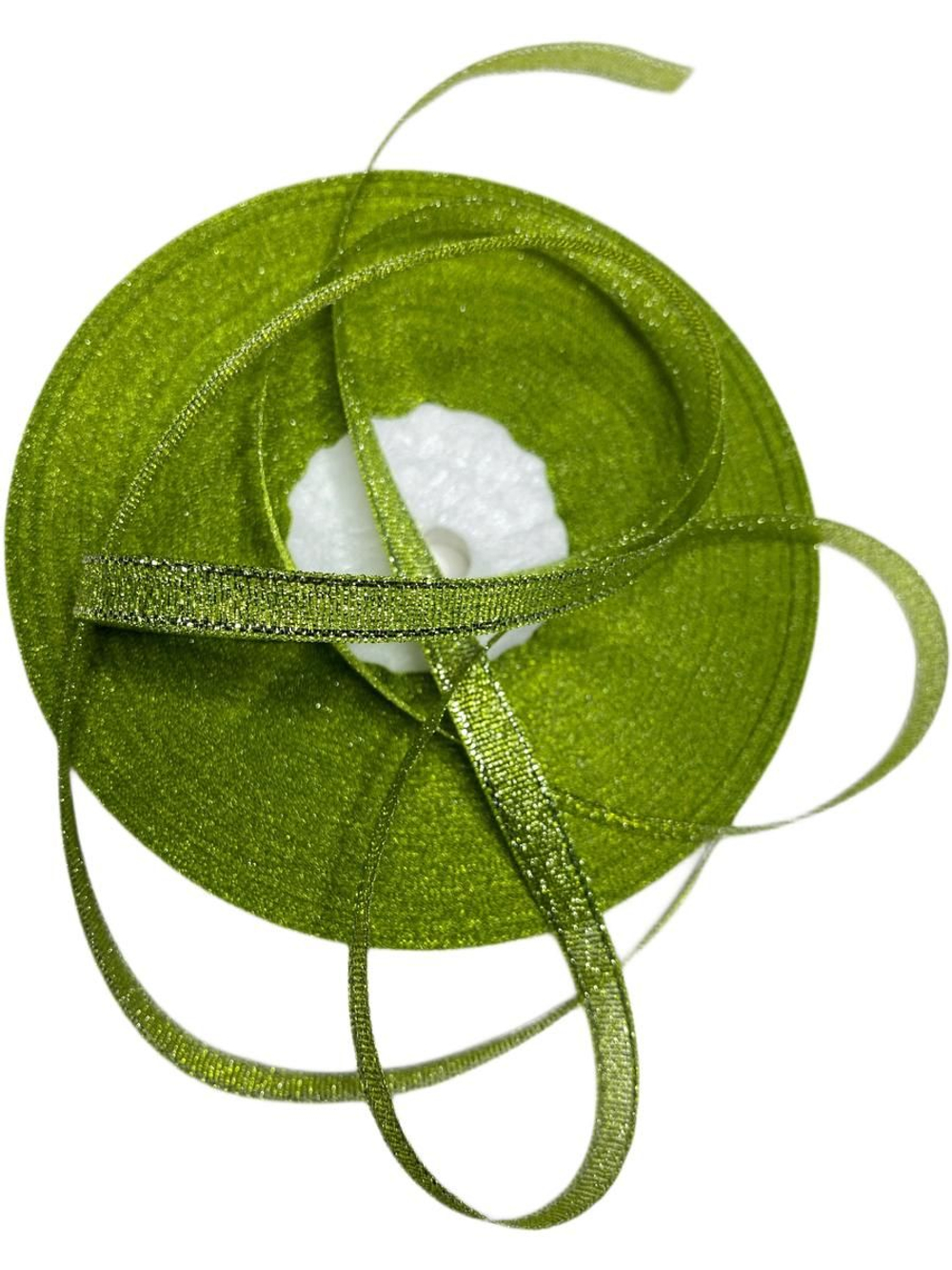 Лента люрекс 6мм - 33м -1 боб. (св зеленый с серебром)