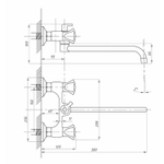 Смеситель для ванны и раковины 1/2кер ПРОФСАН ПСМ-192-38 "КВАДРО" эксцентрики "ЕВРО" , ХРОМ