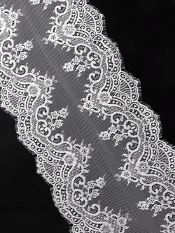 Кружево шантильи теплое белое неэластичное ширина 36 см КУПОН 3 м (грязь)
