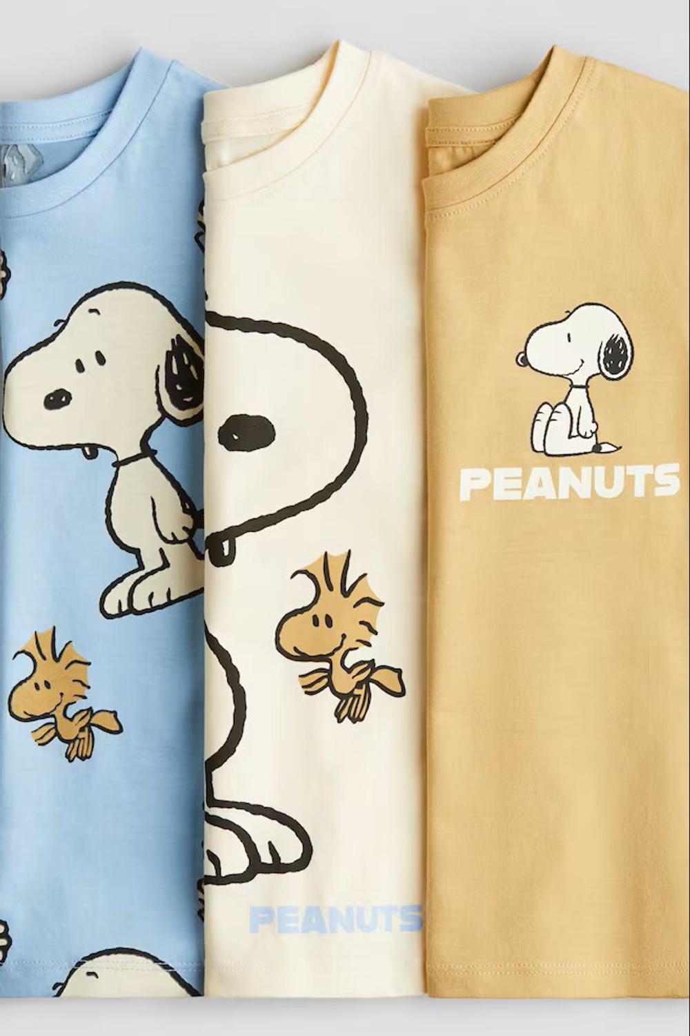 H&M Набор из 3 хлопковых футболок с принтом, светло-желтый