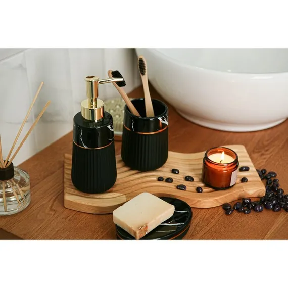 Набор аксессуаров для ванной комнаты SAVANNA Grace, 3 предмета (дозатор для мыла 290 мл, стакан, мыльница), цвет чёрный мрамор