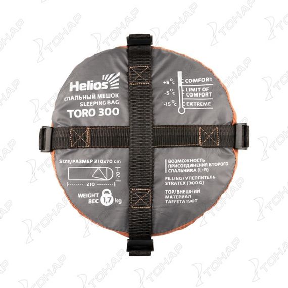 Спальный мешок TORO Wide 300R (220Х90, правый, стратекс, оранжевый) (T-HS-SB-TW-300R) Helios