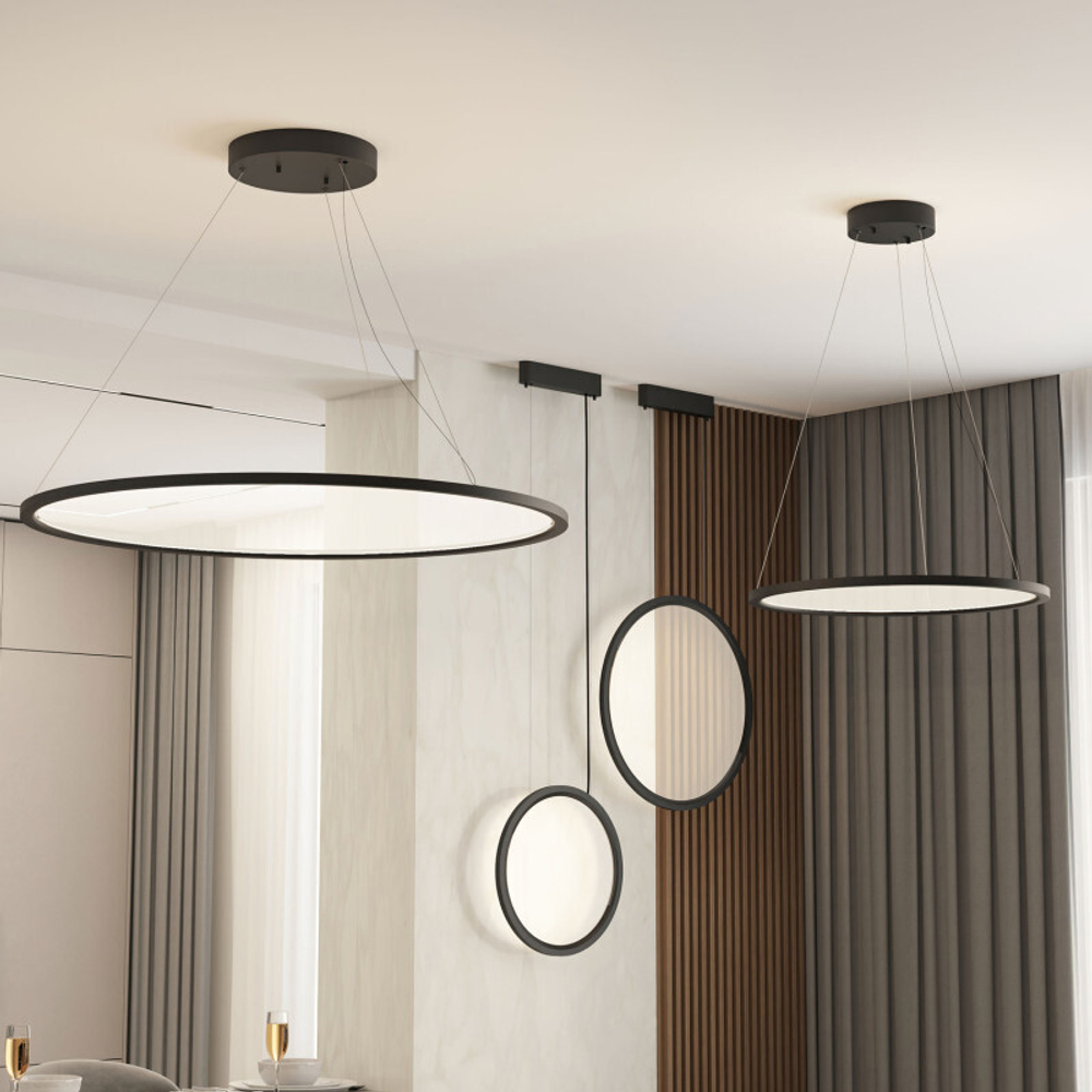 Подвесной светильник вертикальный VEIL, 35 Вт, ?600?2100 мм, LED 2700-6000K, IP20, пульт Д/У (в комплекте), черный, алюминий, акрил