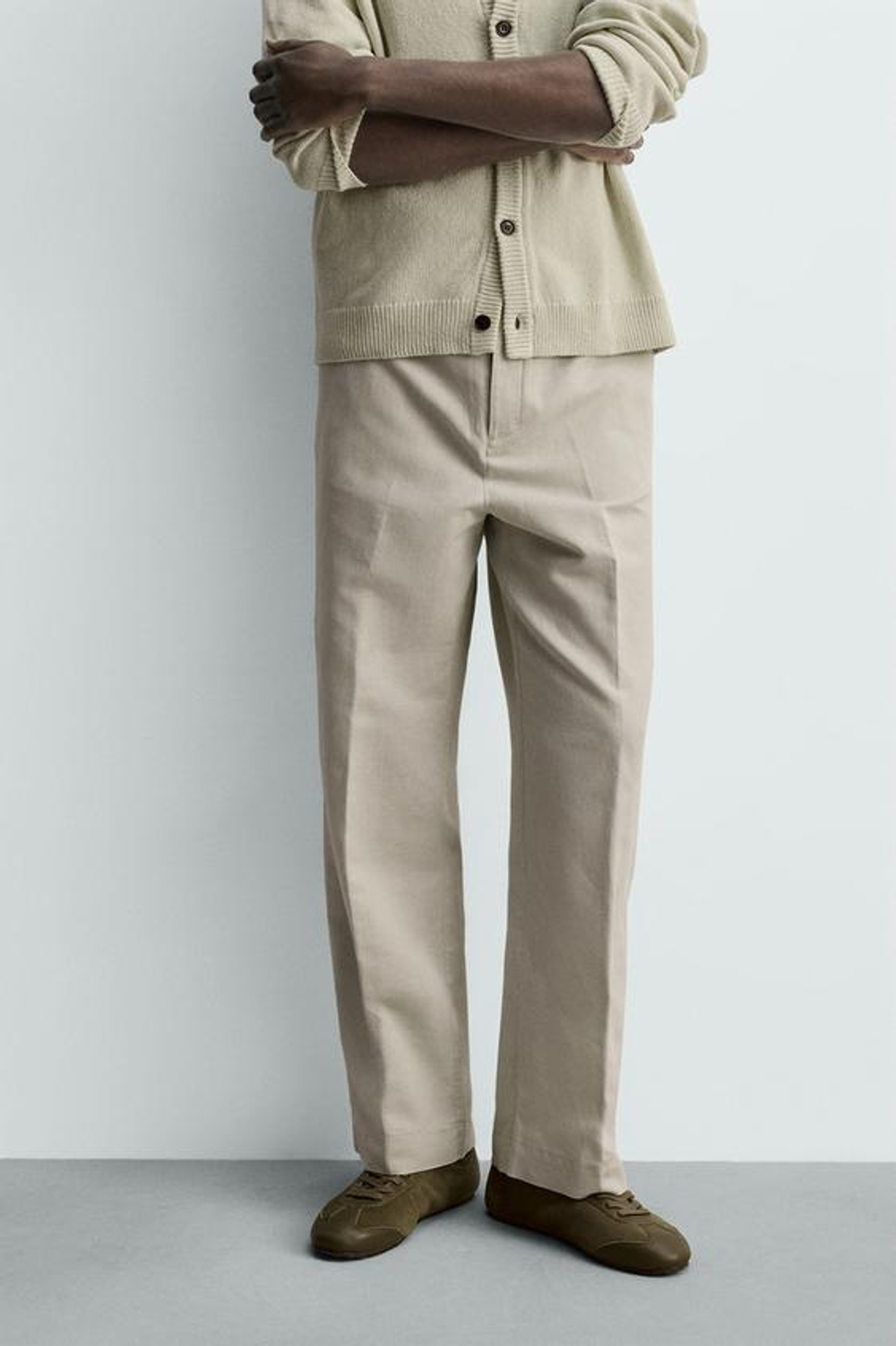 ZARA БРЮКИ STRAIGHT FIT ИЗ КОНОПЛИ И ХЛОПКА, ПЕСОЧНЫЙ