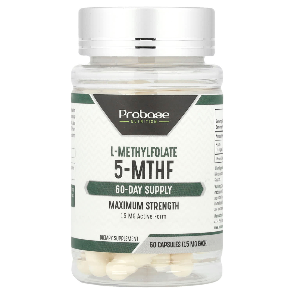 Probase Nutrition, L-метилфолат 5-МТГФ, 15 мг, 60 капсул