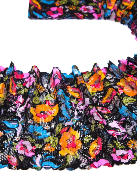 03-233 ОПТ Кружево эластичное 20 см, old school, черный/голубой/розовый/желтый/салатовый