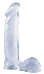 Прозрачный фаллос с мошонкой Basix - 19 см.