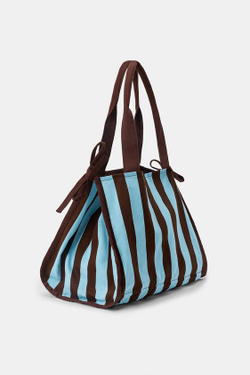 ZARA БОЛЬШАЯ СУМКА ИЗ 100% ХЛОПКА В ПОЛОСКУ, СИНИЙ