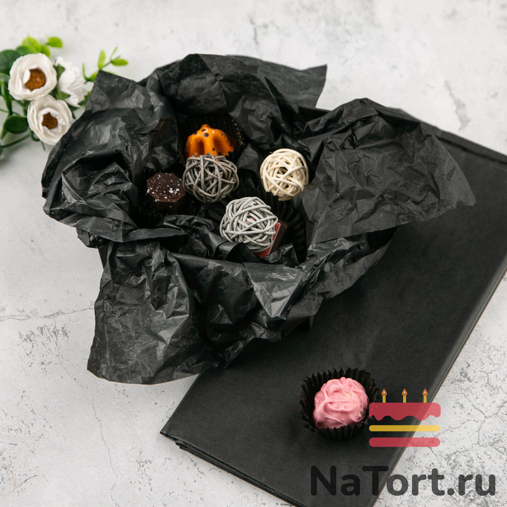 Бумага упаковочная тишью, Черная 50х66 см (10 листов)