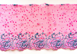 Вышивка на сетке, 16 см, ярко-розовый и бирюза, правая сторона, (Артикул: VS-1002), м