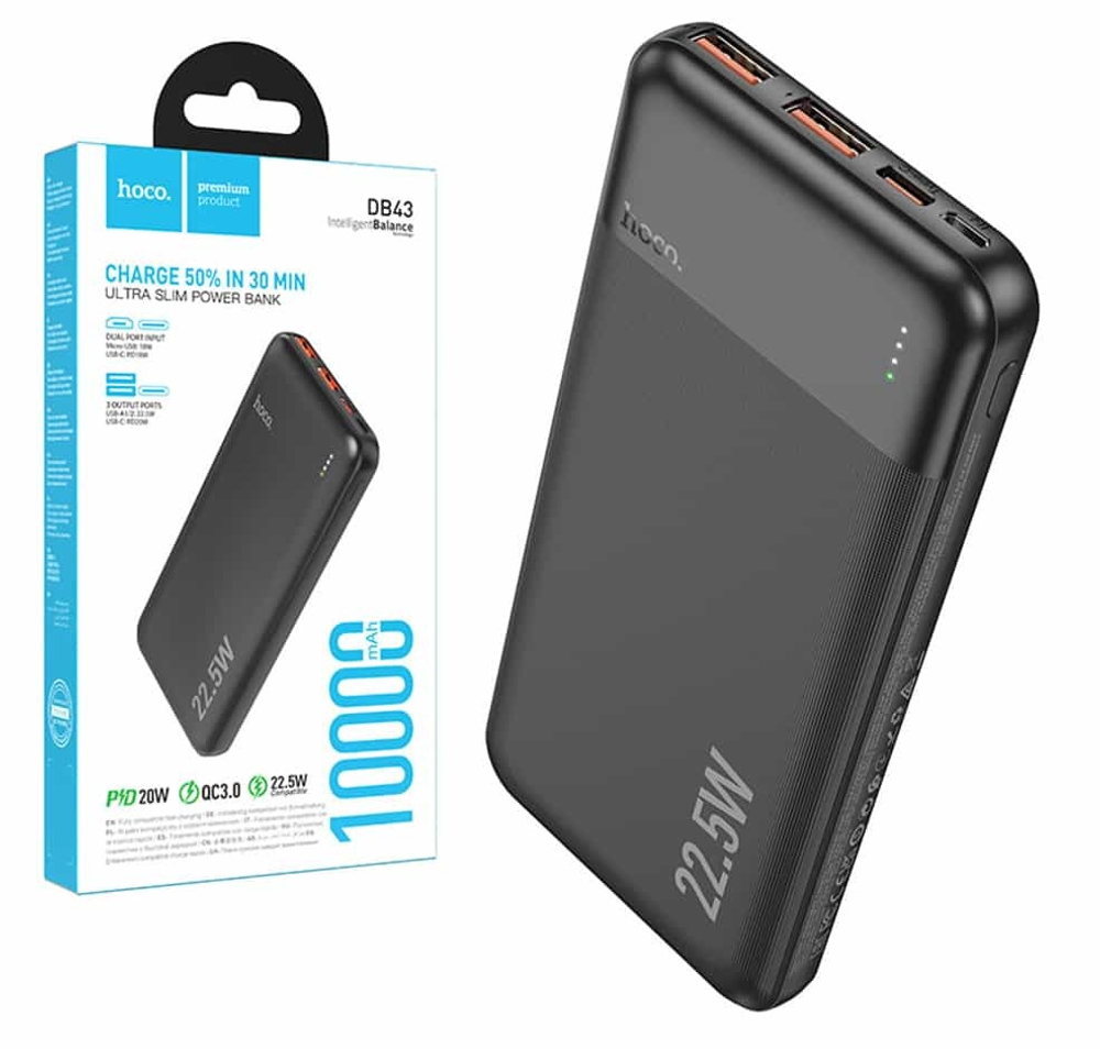 Портативный аккумулятор HOCO DB43 10000 mAh 22.5W+ PD 20W (черный)