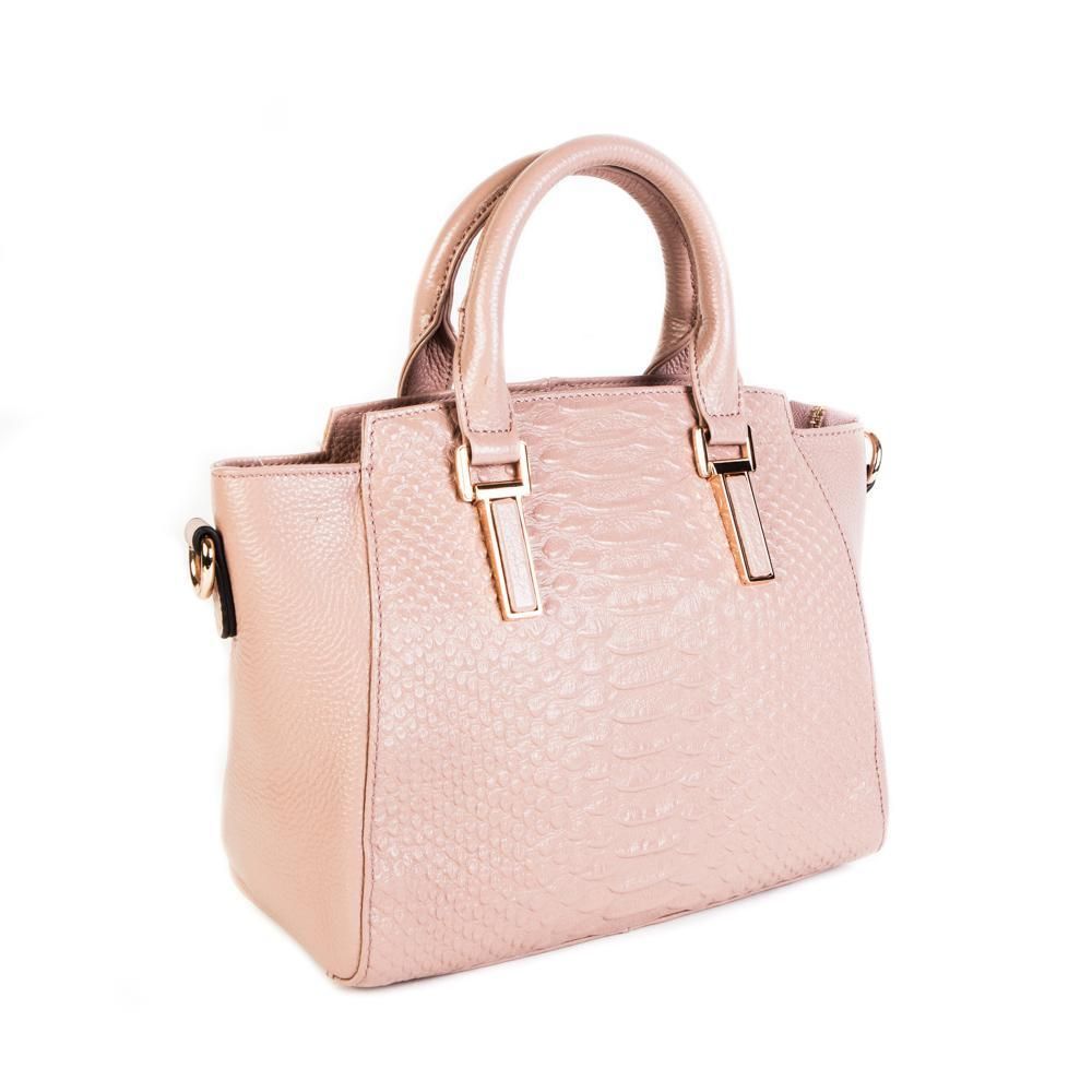Красивая женская средняя розовая сумочка из натуральной кожи под крокодила 31х22х11 см Doublecity 9382 Pink