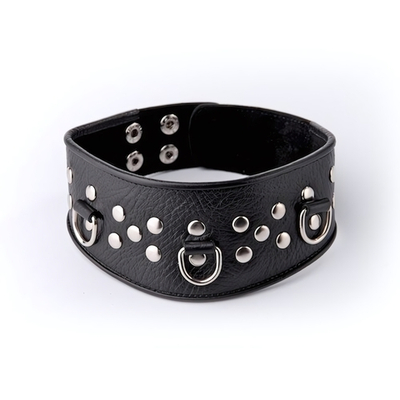 Кожаный черный ошейник с велюровой подкладкой (Цвет: черный)