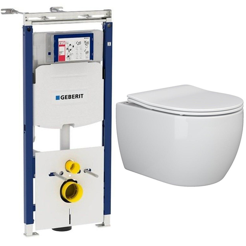 Комплект подвесной безободковый унитаз Ceramica Nova Play Rimless CN3001 с сиденьем Soft Close + инсталляция Geberit Duofix Sigma Plattenbau 111.362.00.5