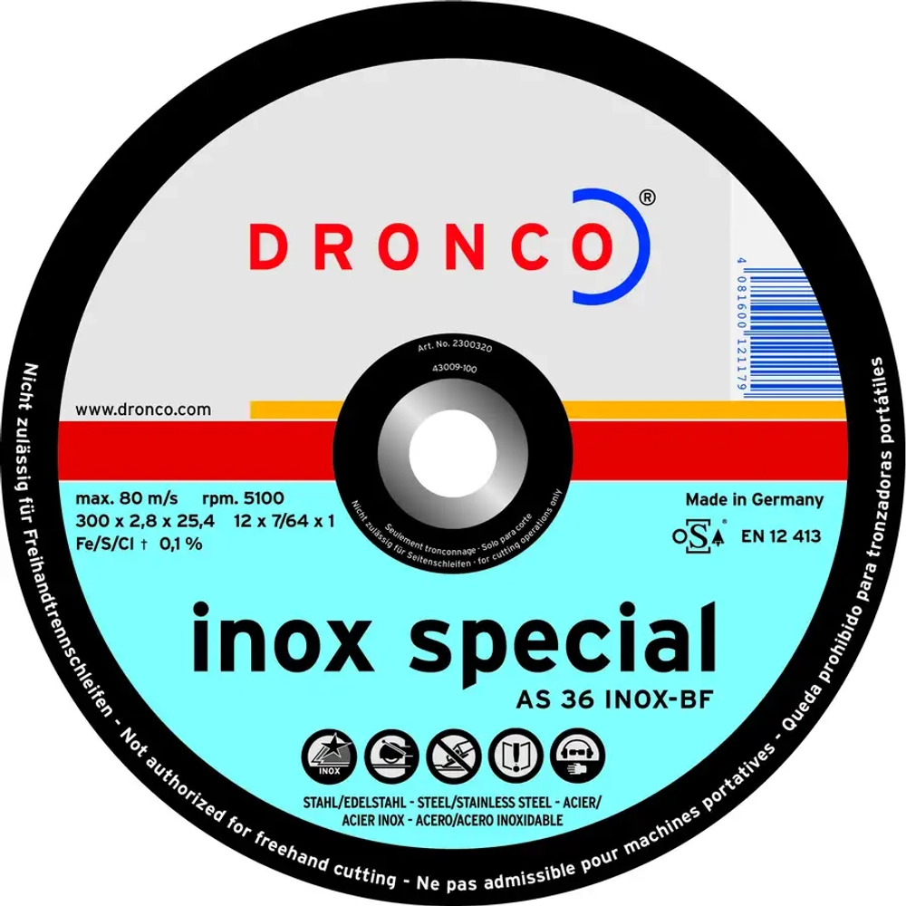 Абразивный отрезной диск AS 36 S INOX-BF 350х2,8 Dronco 2350920