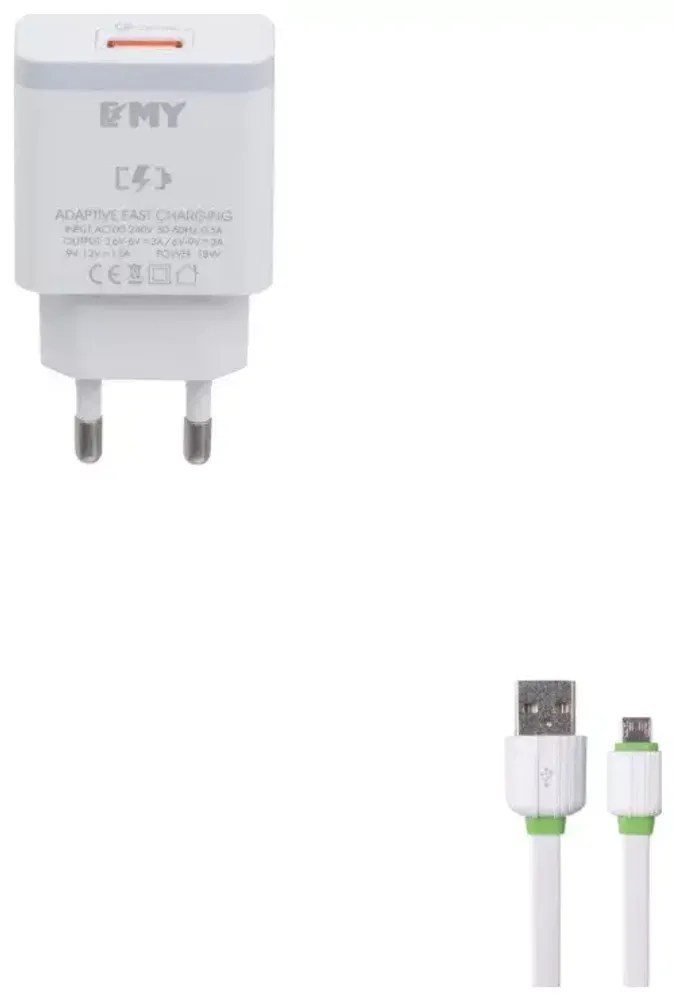 СЗУ Quick Charge с кабелем Type-C 1USB 1.0A EMY MY-A301Q white