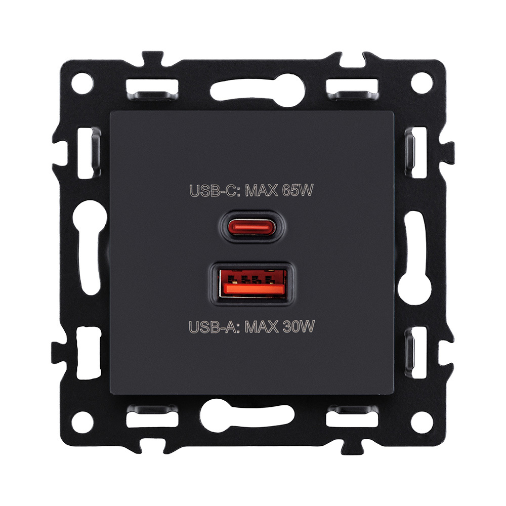 Розетка USB A+C 65W, черный Kollinger Asthetik AS-024BK