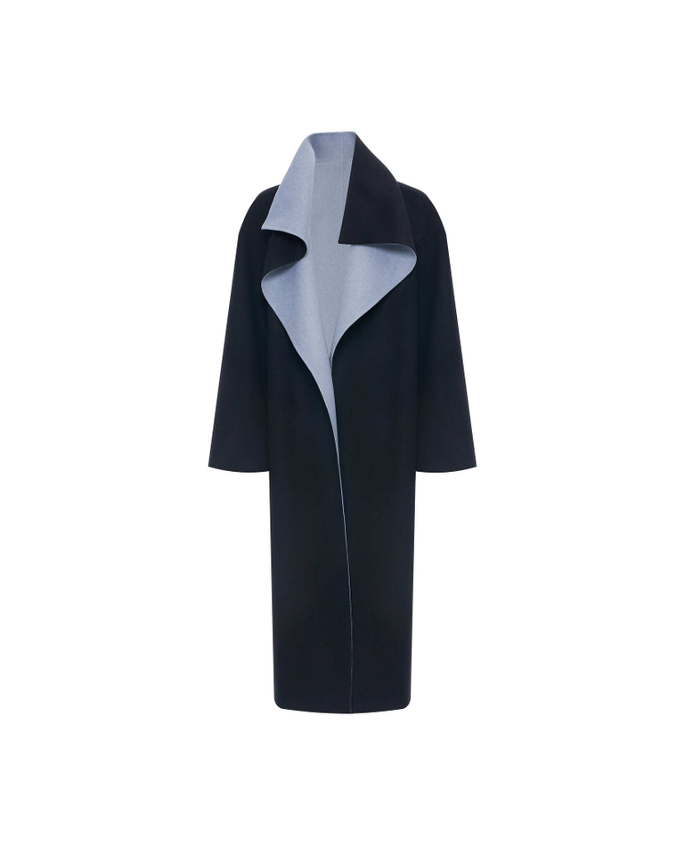 Пальто двустороннее из шерсти Берберри черно-голубой