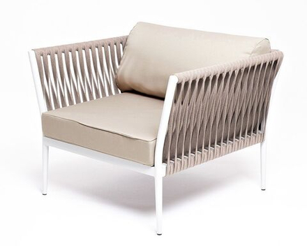 "Касабланка" кресло плетеное из роупа, каркас алюминий светло-серый (RAL7035) шагрень, роуп серо-коричневый 23мм, ткань бежевая 035
