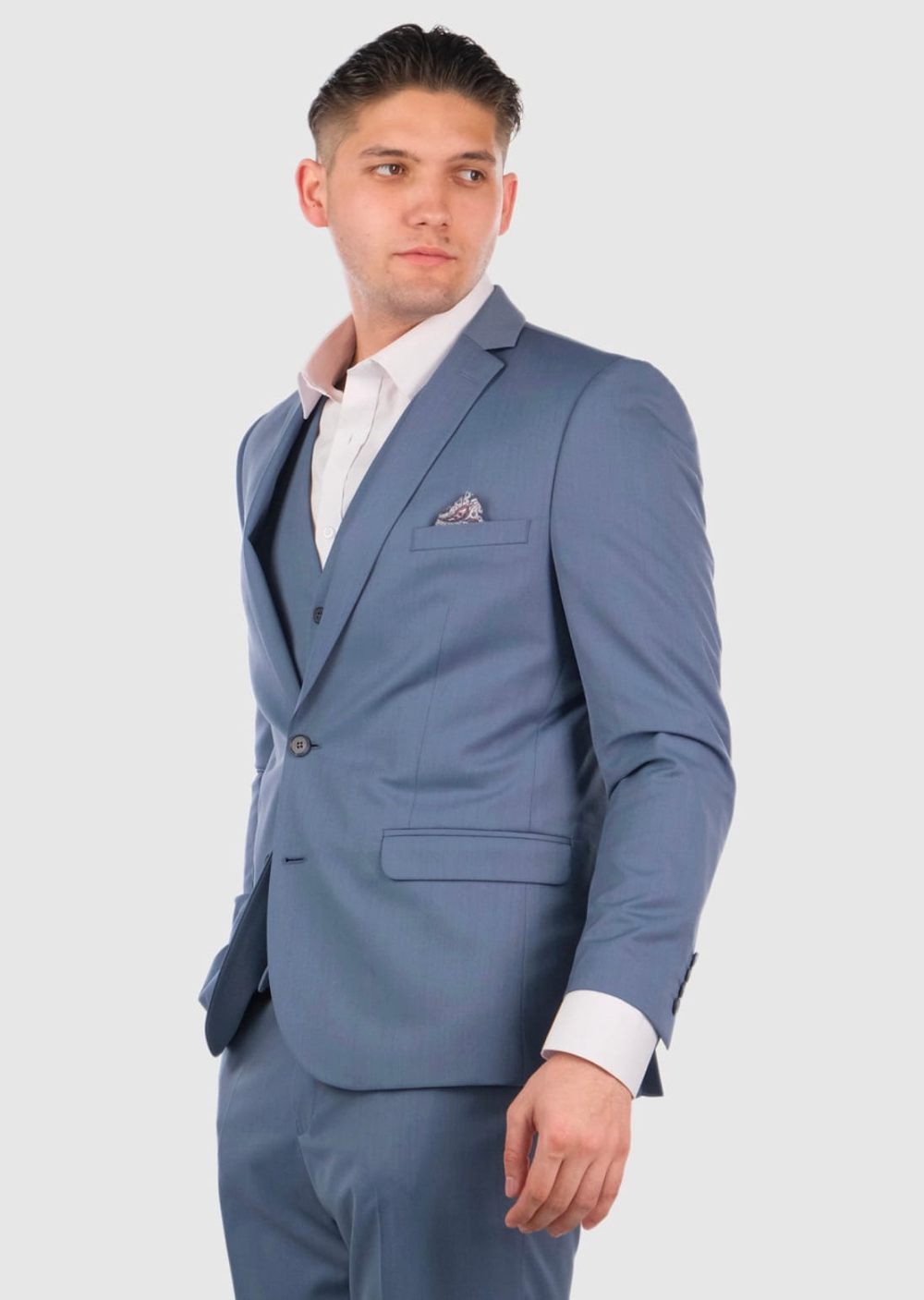 Мужской костюм тройка (серо-синий) А106