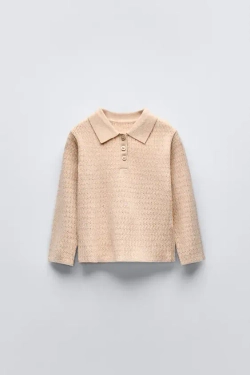 ZARA АЖУРНЫЙ СВИТЕР, БЕЖЕВЫЙ С МЕЛАНЖЕВЫМ ЭФФЕКТОМ